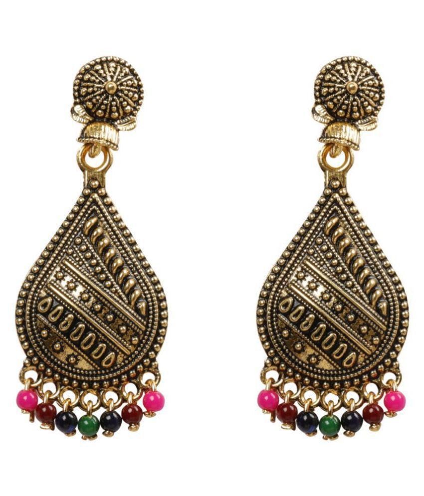     			Silver Shine Beautiful Golden Round Peacock Jhumki Dangler Earrings for Women