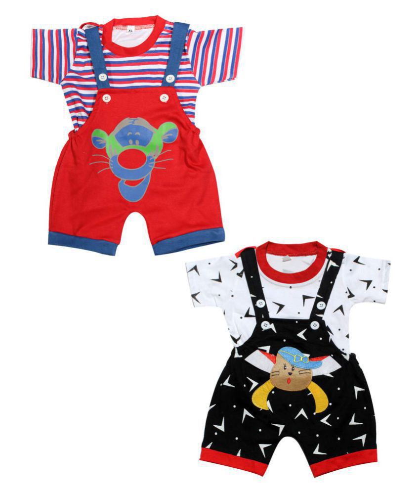     			babeezworld dungaree for Boys & Girls casual printed pure cotton-Pack of 2 (9101990001245; Multi Colour)
