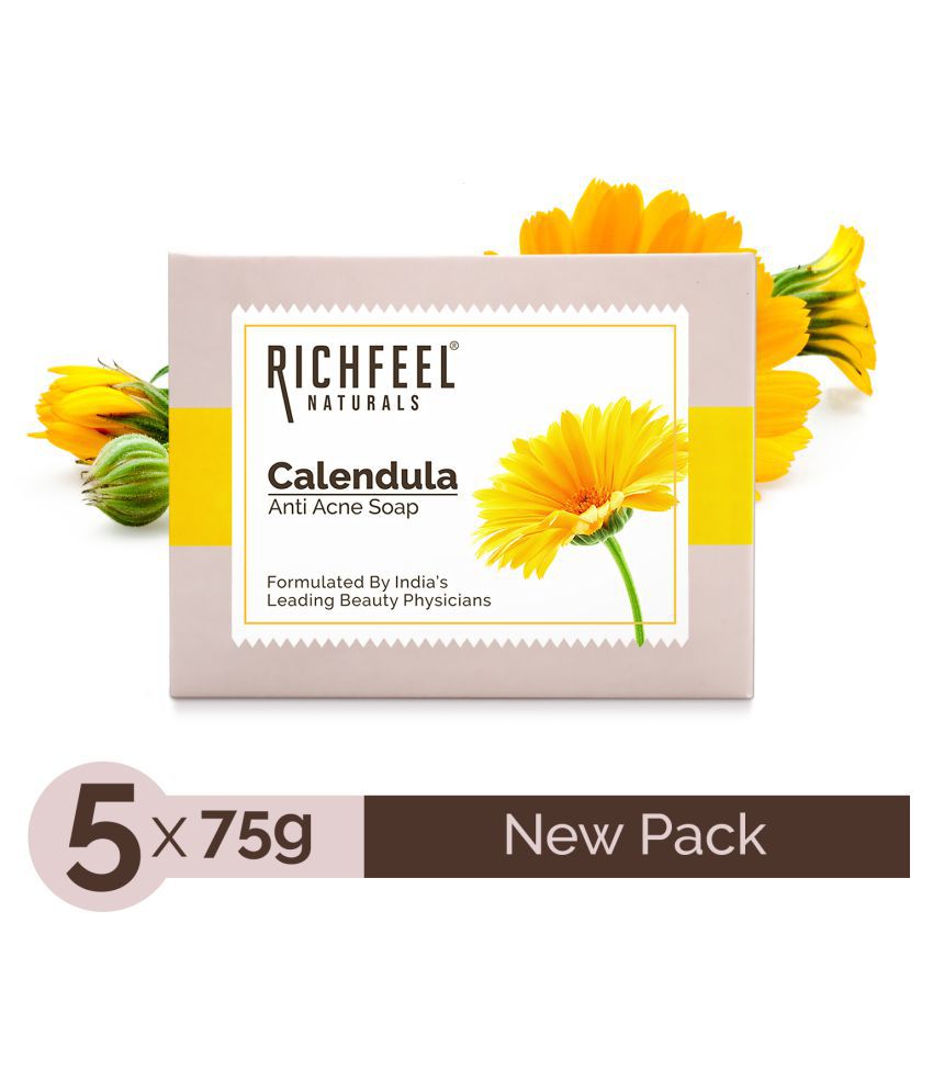     			Richfeel Calendula Anti Acne Soap 75 G Pack of 5 | Removes Tan| Skin Brightening| Reduces Marks & Blemishes