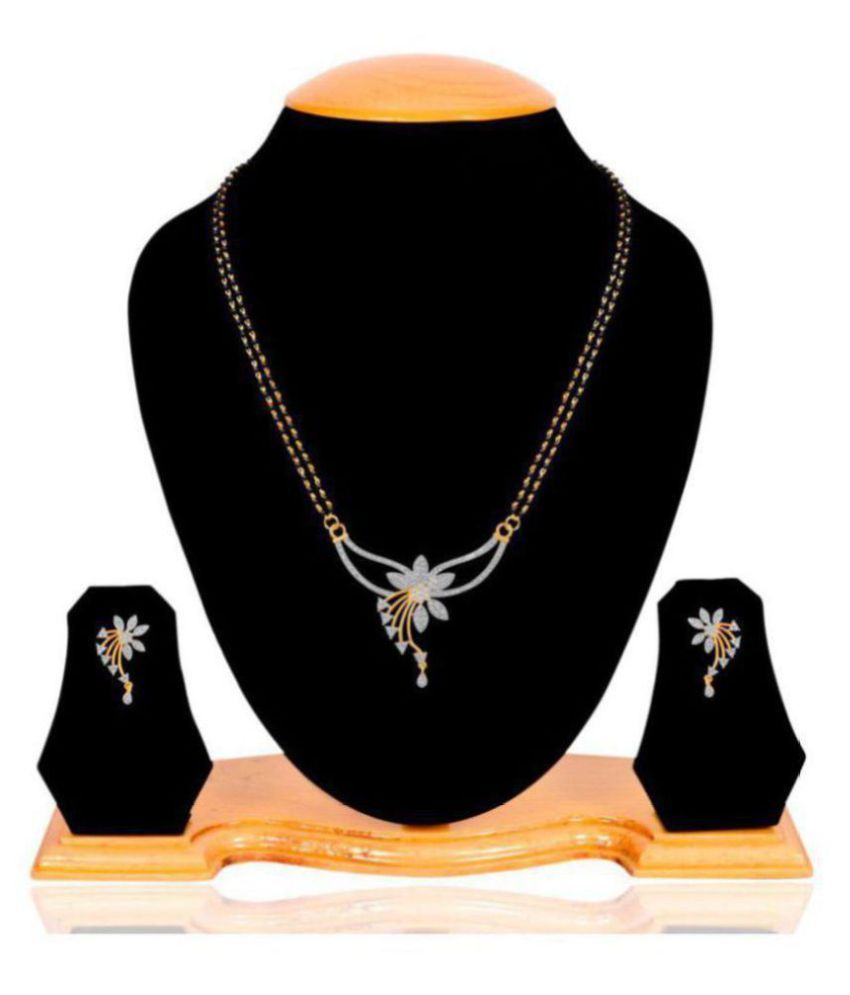     			Navya Collections Alloy Gold Plating American Diamonds Studded Silver Coloured Mangalsutra Set