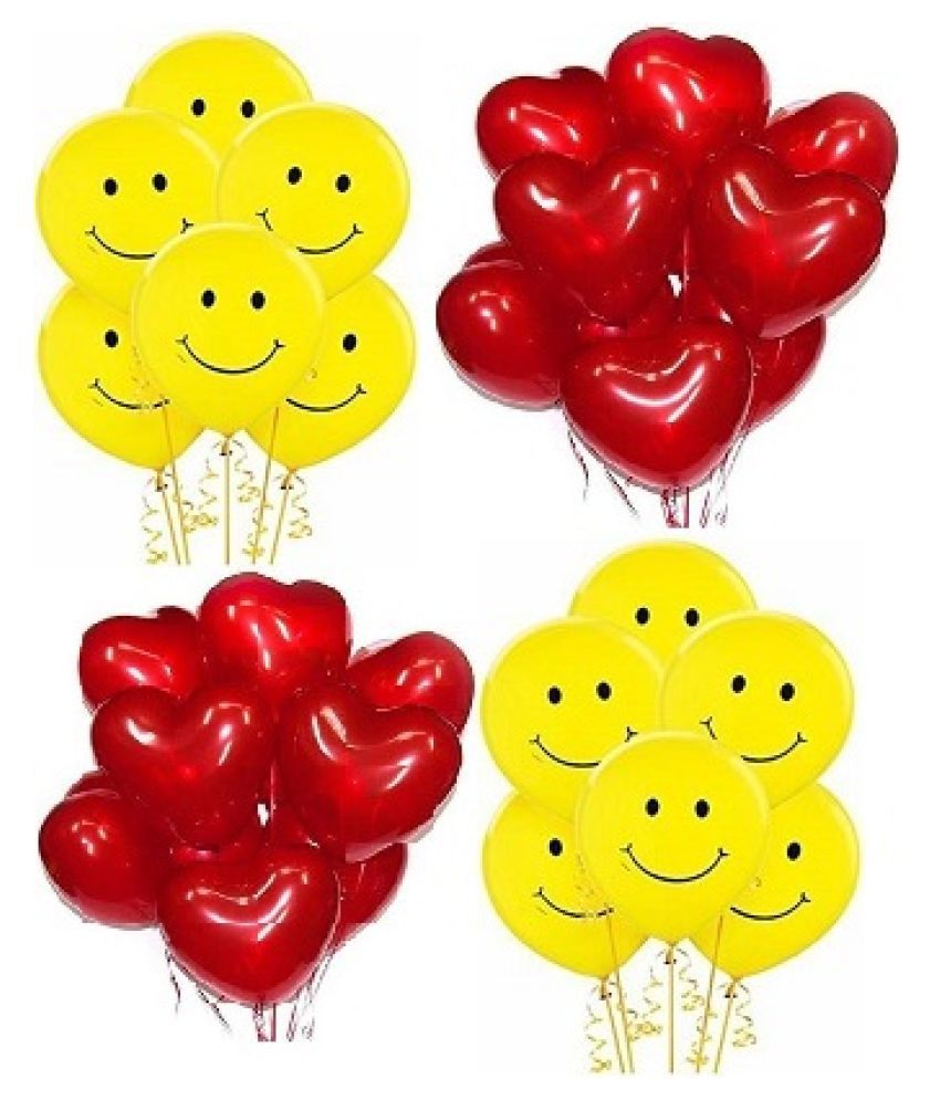     			GNGS Pack of 60 (30 Red Heart & 30 Yellow Smiley) Balloons for Decorations