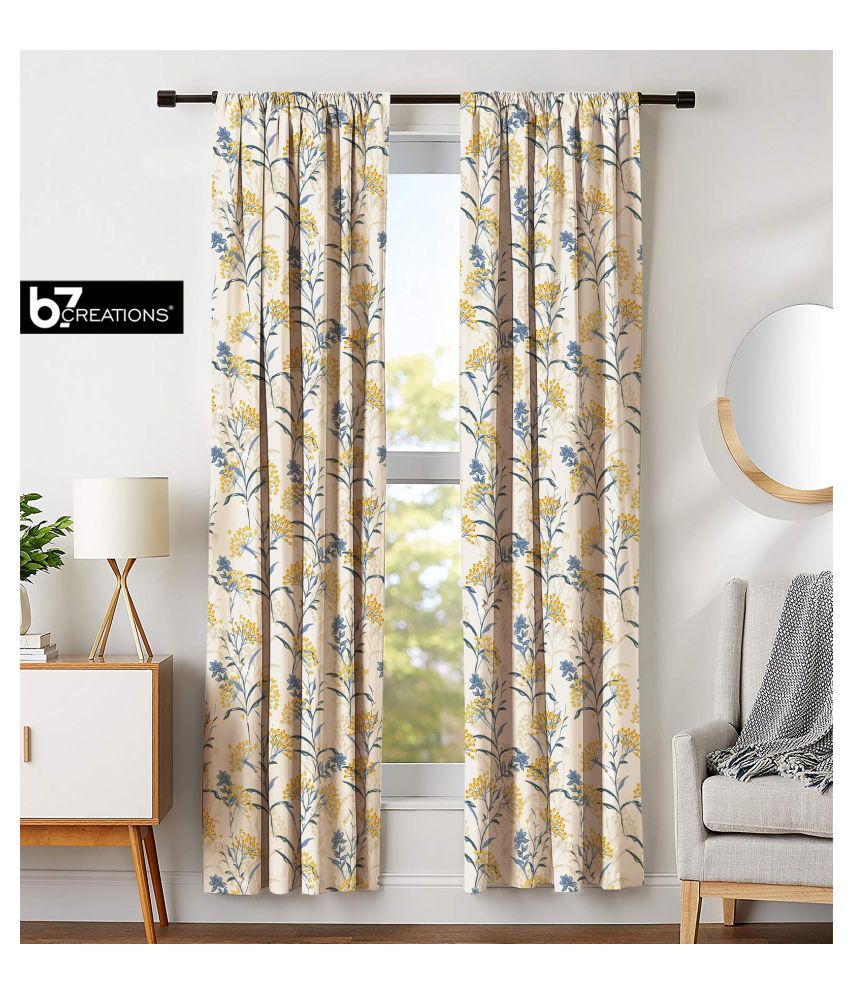     			B7 CREATIONS Set of 2 Long Door Rod Pocket Polyester Curtains Yellow