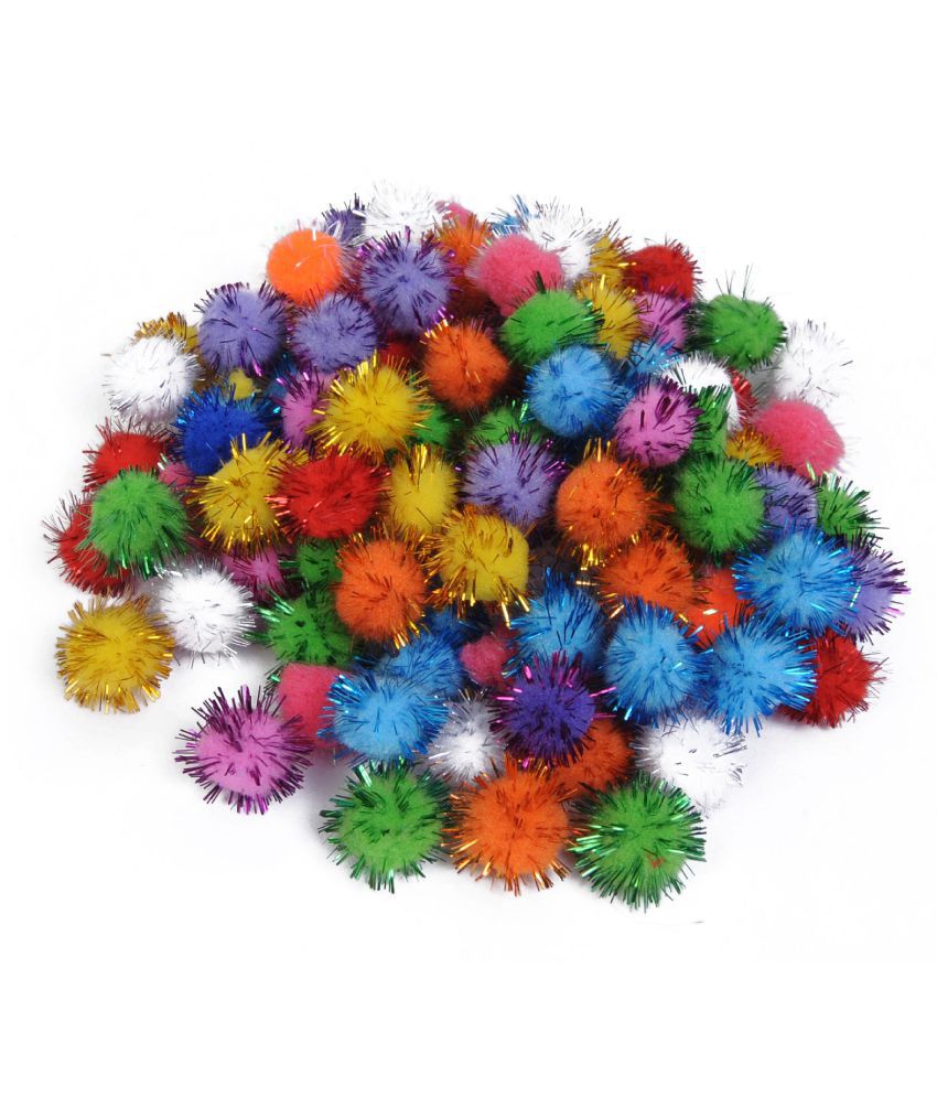     			Multicolored Glitter Pom Pom Big Balls , dia- 3 cm, Pack of 50, Used for Art & Craft, Dresses, Room Decoration, Jewelry Making etc
