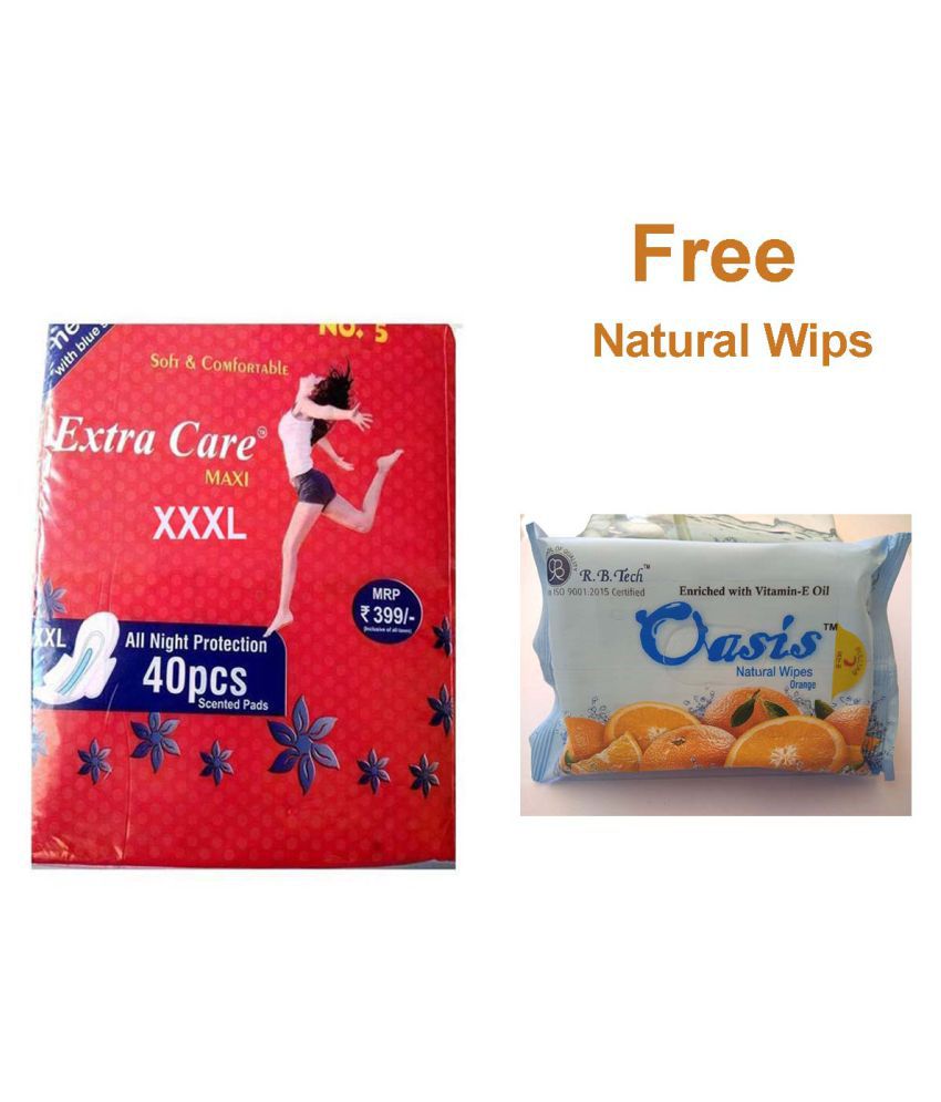 Extra Care Maxi Soft Pads(40 Pad + 20 Wips Free ) Regular 40 Sanitary Pads