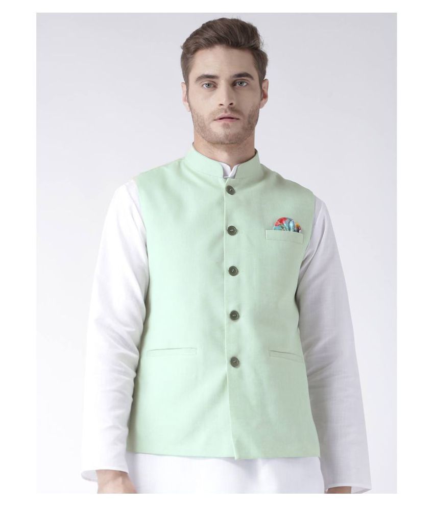     			Hangup Green Linen Nehru Jacket