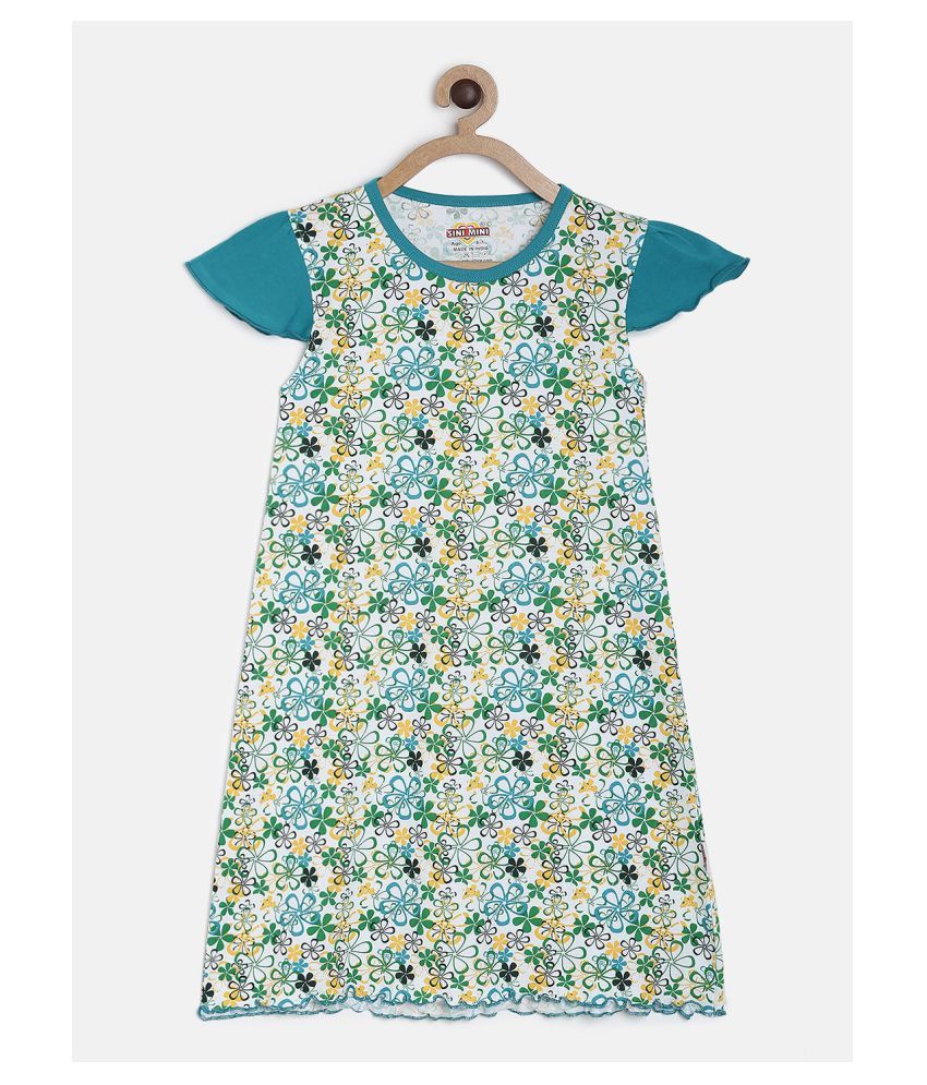     			Sinimini 100% Cotton A-line Dress For Girls ( Pack of 1 , Turquoise )