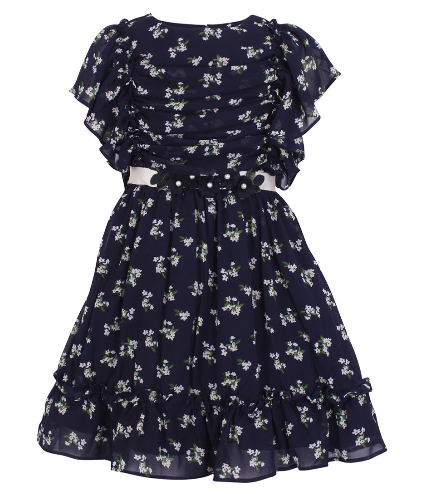     			Cutecumber - Navy Georgette Girl's Fit And Flare Dress ( Pack of 1 )