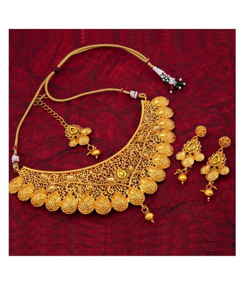     			Sukkhi Alloy Golden Choker Traditional 18kt Gold Plated Necklaces Set