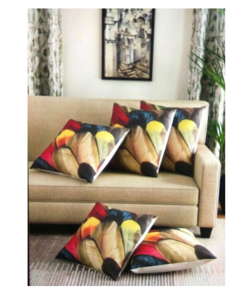     			Home Style Set of 5 Jute Cushion Covers 40X40 cm (16X16)