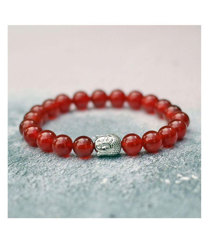     			8mm Red Carnelian With Buddha Natural Agate Stone Bracelet