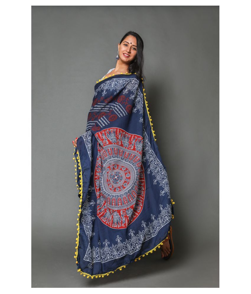 Shivanya Handicrafts Sari da donna in cotone tinta unita con camicetta