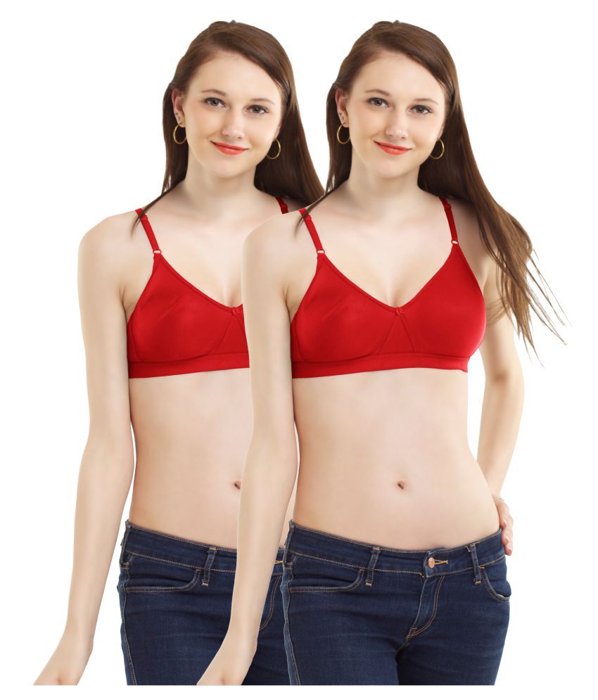     			Madam Pack of 2 Cotton Non Padded Women's T-Shirt Bra ( Red )