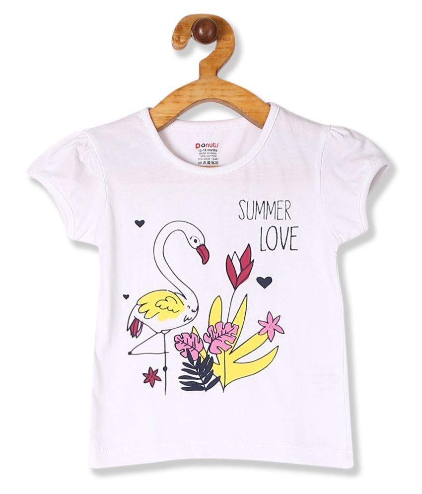 Girls White Puff Sleeve Printed TShirt Buy Girls White Puff Sleeve