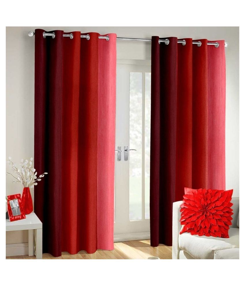     			Homefab India Floral Blackout Eyelet Door Curtain 6ft (Pack of 2) - Maroon