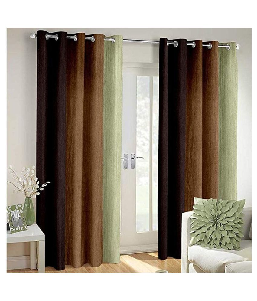     			Homefab India Floral Blackout Eyelet Door Curtain 6ft (Pack of 2) - Brown