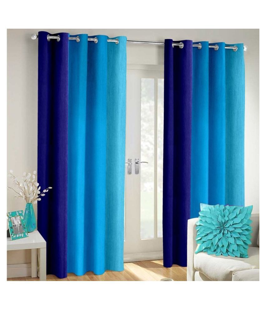     			Homefab India Floral Blackout Eyelet Door Curtain 6ft (Pack of 2) - Blue
