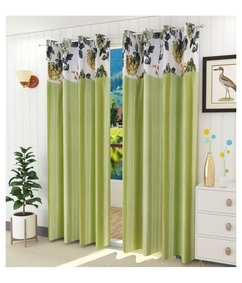     			Homefab India - Green Pack of 2 Polyester Long Door Curtain (4 ft X 9 ft)