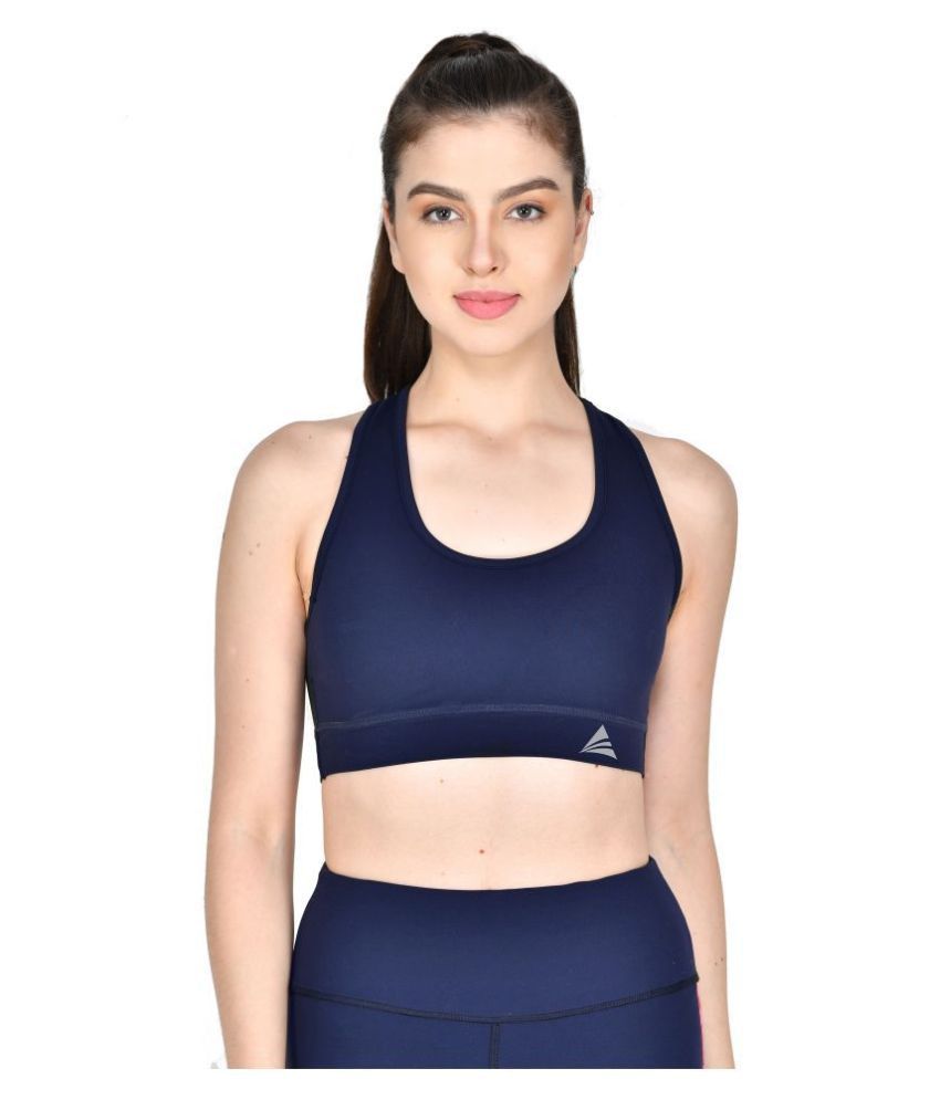 ACTIWIN Navy Poly Spandex Solid Sports Bra