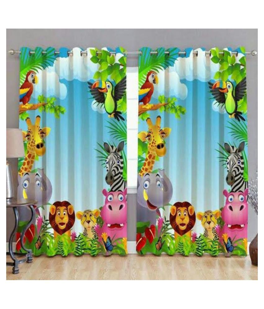 HomeStore-YEP Set of 2 Door Semi-Transparent Eyelet Polyester Curtains Multi Color