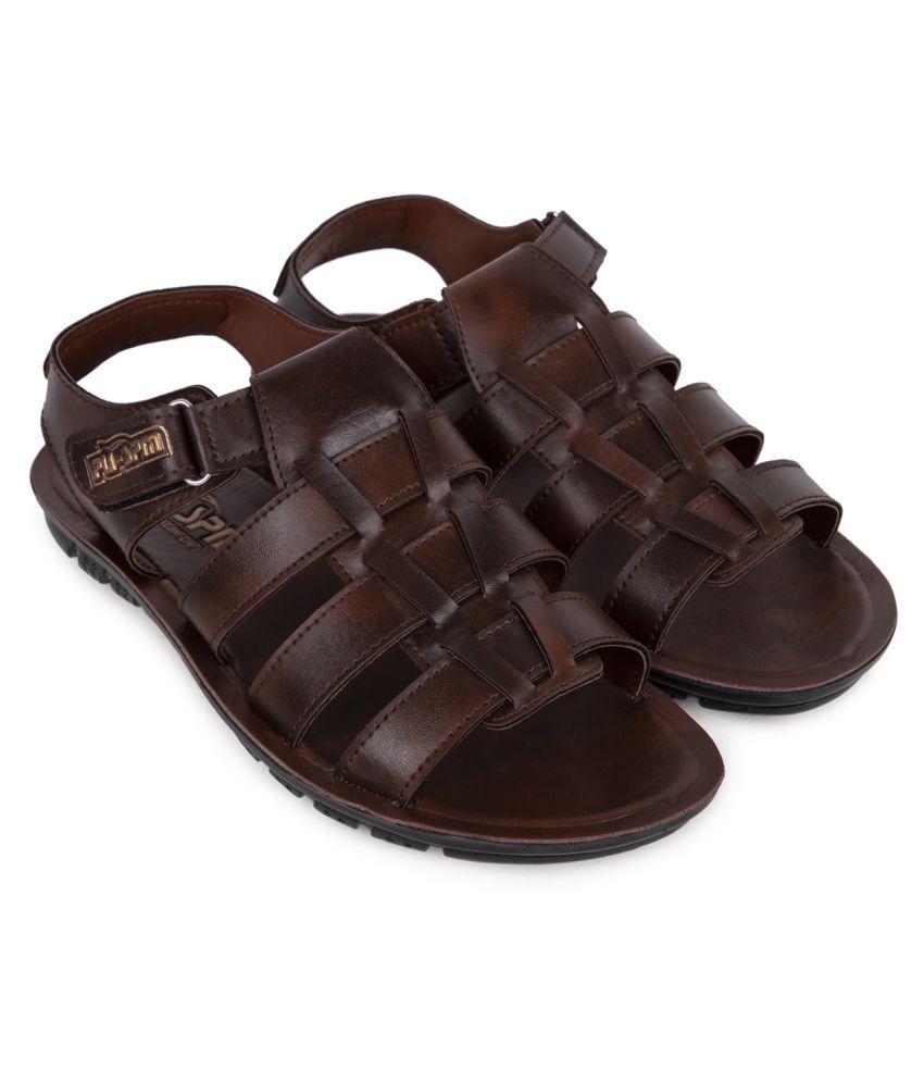     			SapSon Brown Synthetic Leather Sandals