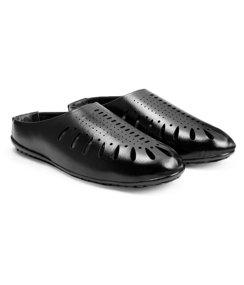     			YUVRATO BAXI Black Faux Leather Sandals