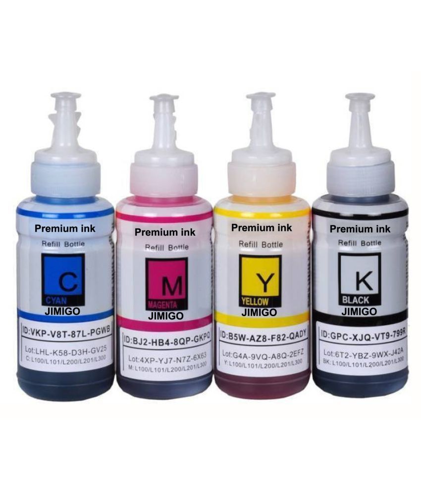 JIMIGO INK FOR EPSON L385 Multicolor Pack of 4 Ink bottle for Refill