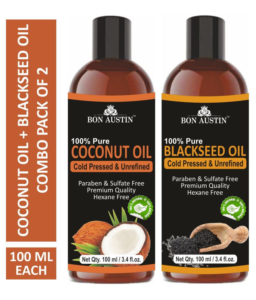     			Bon Austin Premium Coconut Oil & Blackseed(Kalonji) Oil  - Cold Pressed & Unrefined Combo pack of 2 bottles of 100 ml(200 ml)