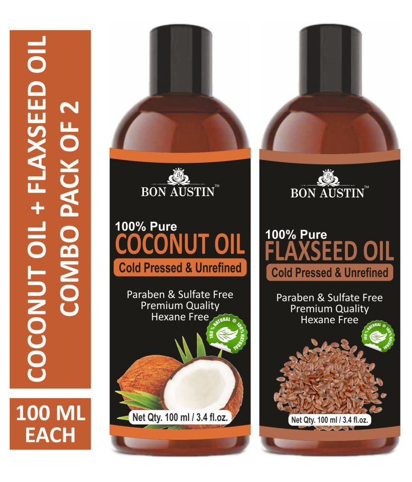     			Bon Austin Premium Coconut Oil & Flaxseed Oil - Cold Pressed & Unrefined Combo pack of 2 bottles of 100 ml(200 ml)