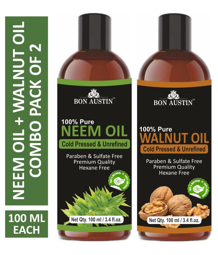     			Bon Austin Premium Neem Oil & Walnut  Oil  - Cold Pressed & Unrefined Combo pack of 2 bottles of 100 ml(200 ml)