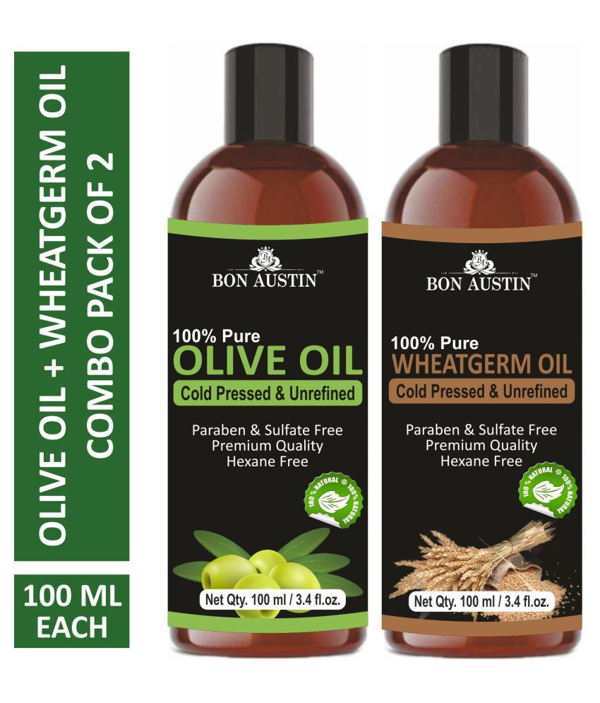     			Bon Austin Premium Olive Oil & Wheatgerm Oil - Cold Pressed & Unrefined Combo pack of 2 bottles of 100 ml(200 ml)