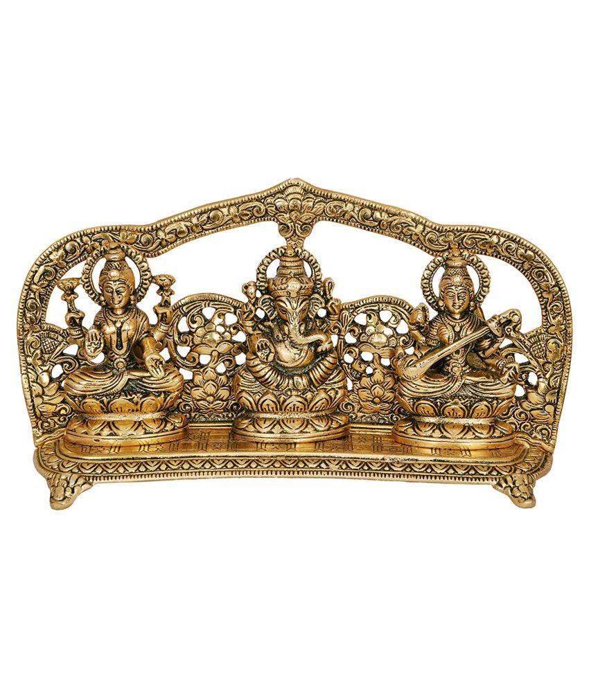     			Abc Handicraft White Metal Golden Oxidized Laxmi Ganesh Saraswati Choki Decorative Diwali Home Decoration & Gift Item.