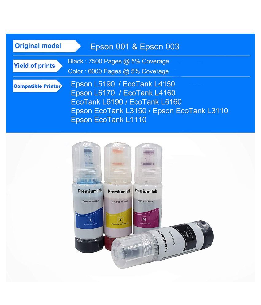 Jimigo Ink For Epson L3111 Multicolor Pack Of 4 Ink Bottle For Refill Ink Epson L3110l3100 4129