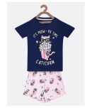 Lazy Shark Pack of 1 Girls Cotton Blend T-shirt With Shorts ( Navy Blue )