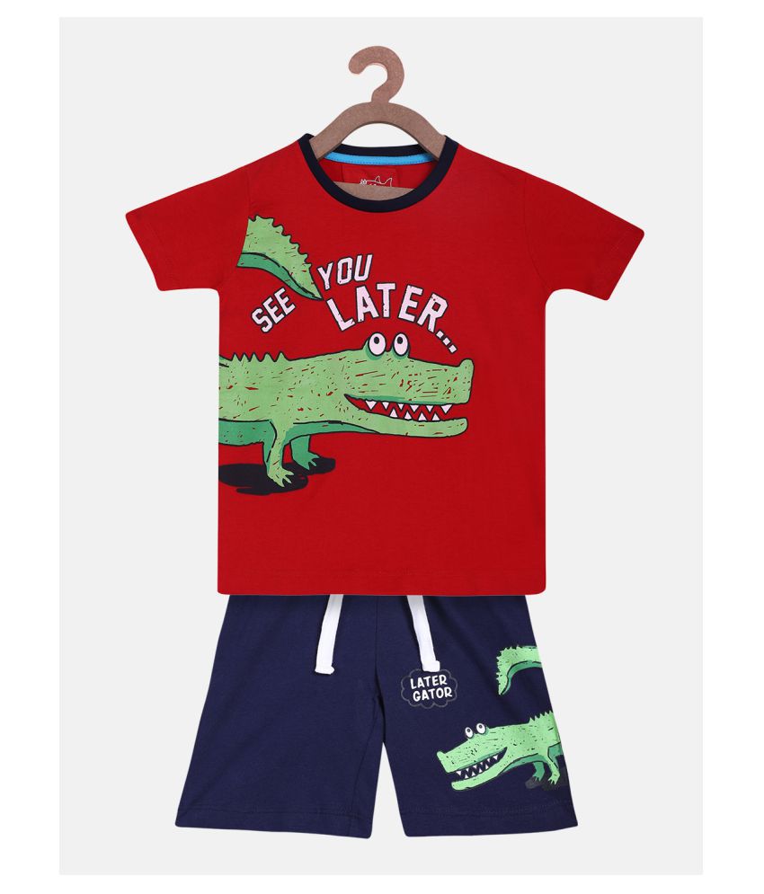 Lazy Shark Boys Alligator Print Red Clothing Set