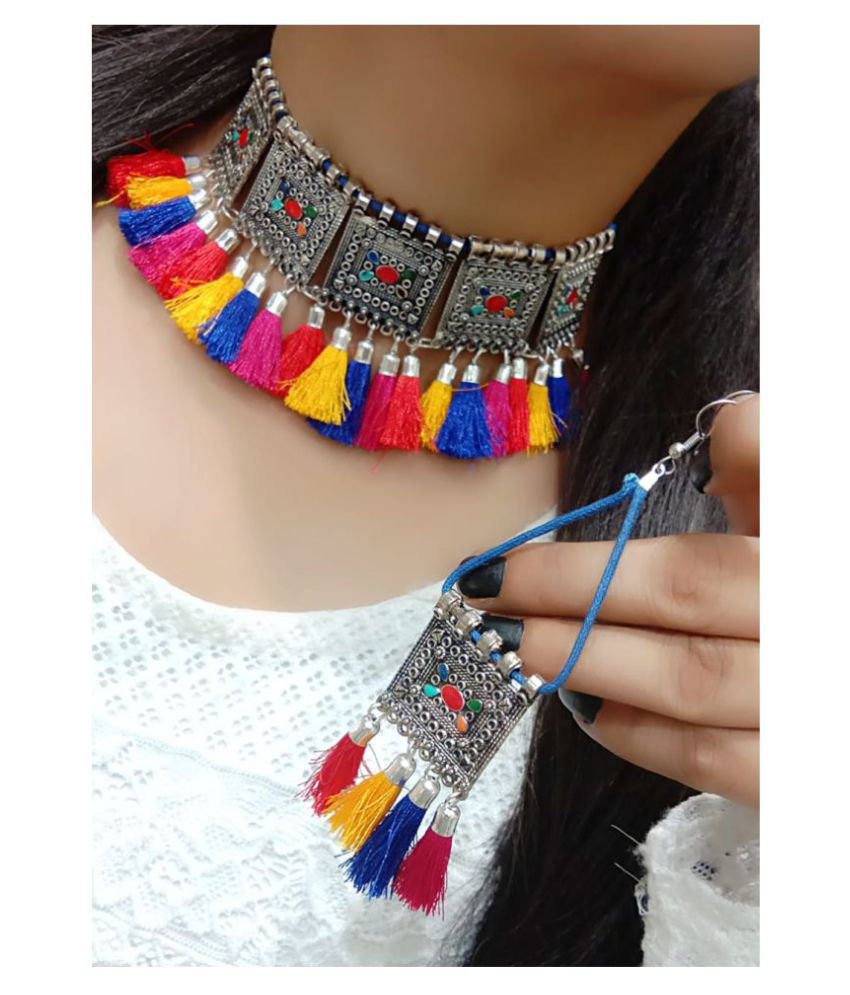     			Fashion Street Alloy Multi Color Choker Contemporary/Fashion Silver Plated Necklaces Set