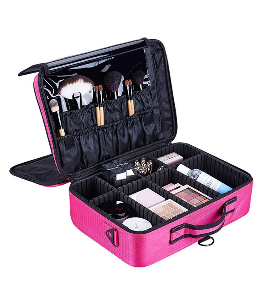     			House Of Quirk Pink 3 Layers Large Professional Makeup Travel Case