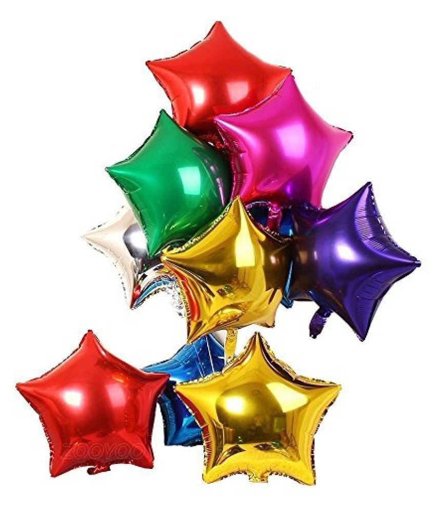     			Pixelfox 10 Foil Star (10 Inchs) (MultiColor) for happy birthday decoration item, birthday decoration kit, birthday balloon decoration combo for Boys, Girls, Kids, husband and Wife.