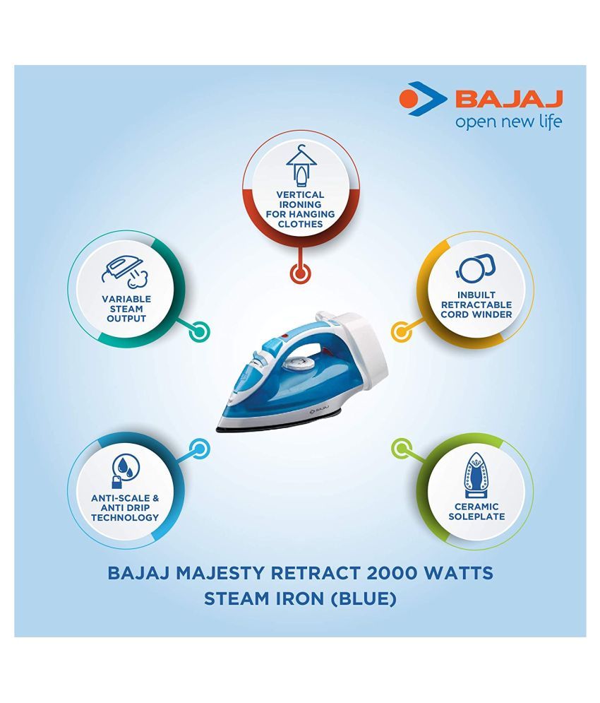 Bajaj Majesty Retract Steam Iron Blue Price in India Buy Bajaj