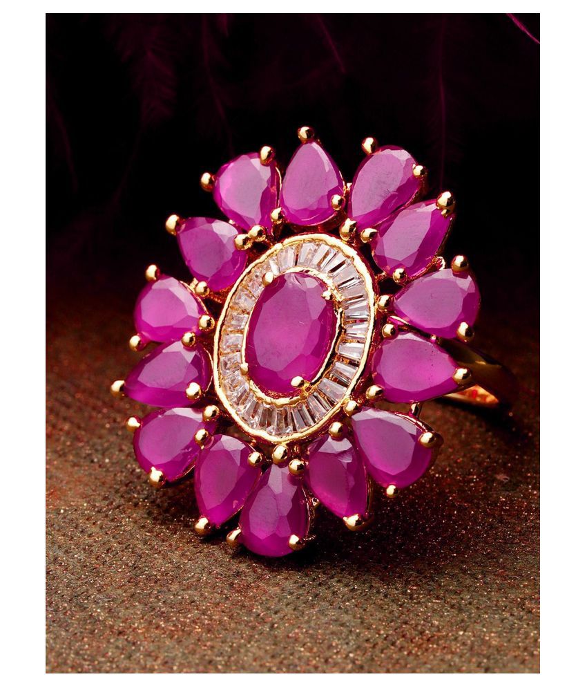     			Priyaasi Exclusive Floral Shaped Pink Colour American Diamond Ring For Women And Girls