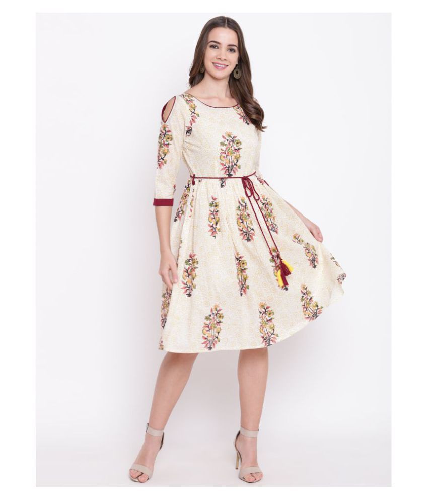 sheryl White Cotton Frock Style Kurti 