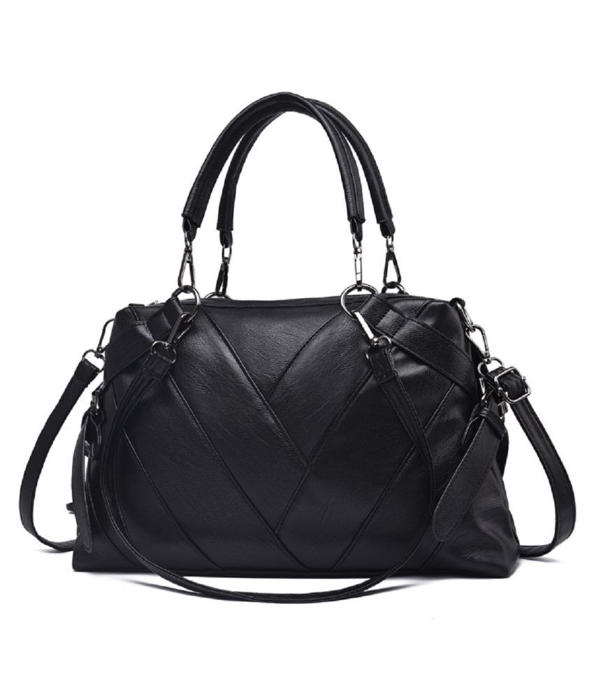 black faux leather shoulder bag