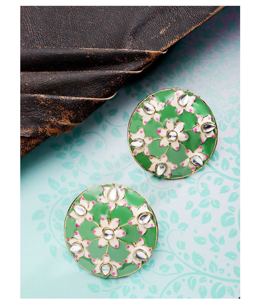     			Priyaasi Hand Painted Round Green Colour Floran Stud Earring For Women And Girls