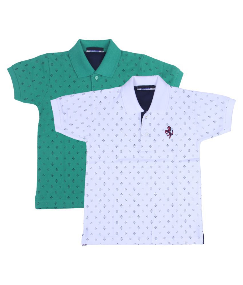 Neuvin Printed Cotton Green & Grey Polo TShirts for Boys Pack of 2