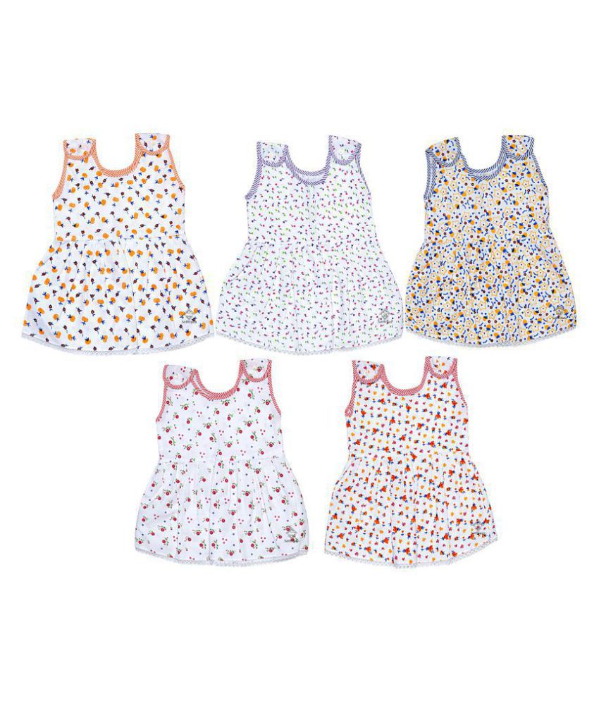     			Sathiyas Baby Girls Gathered Dresses (Pack of 5) (0-6Months) (Button 1)