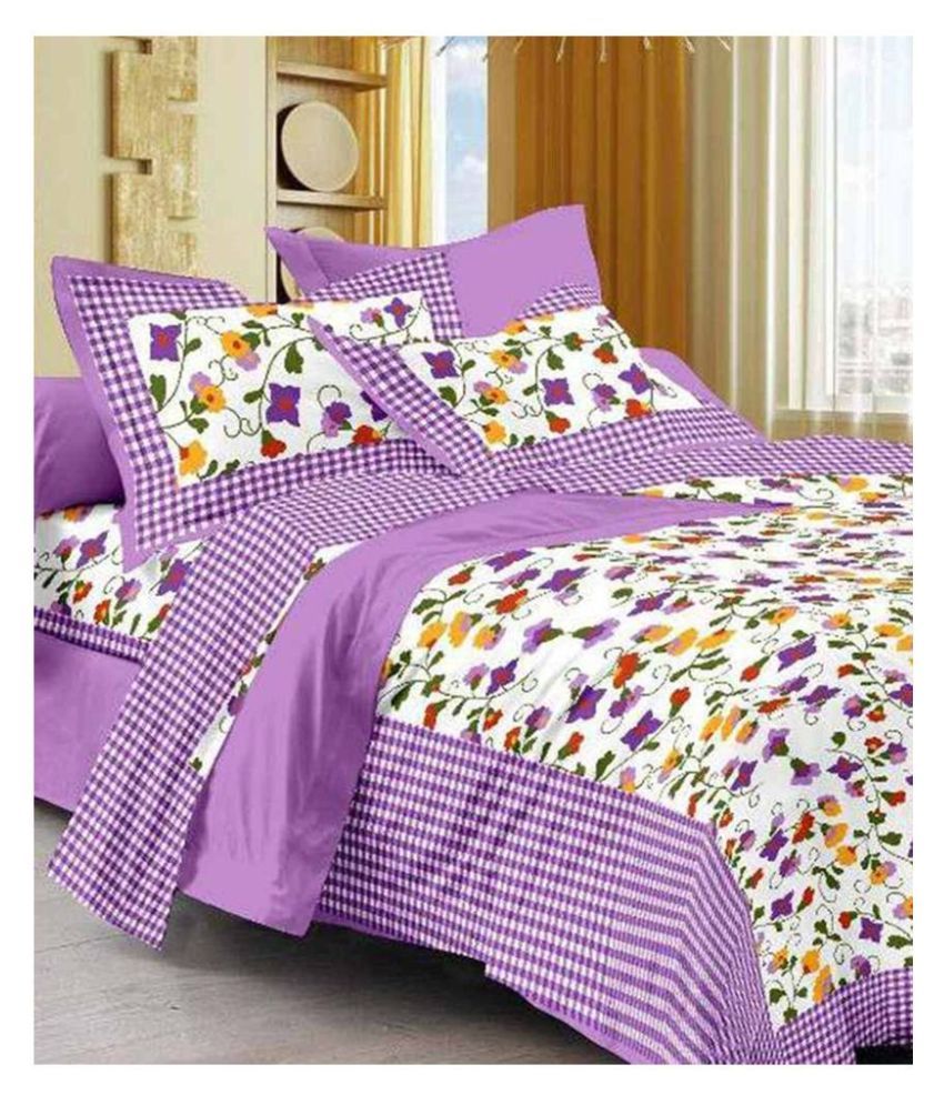     			Frionkandy - Purple Cotton Double Bedsheet with 2 Pillow Covers