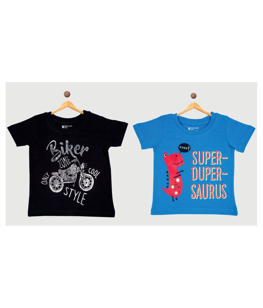     			Bodycare Kids Infantwear Boys Black & Blue Printed Round Neck T-Shirt pack of 2
