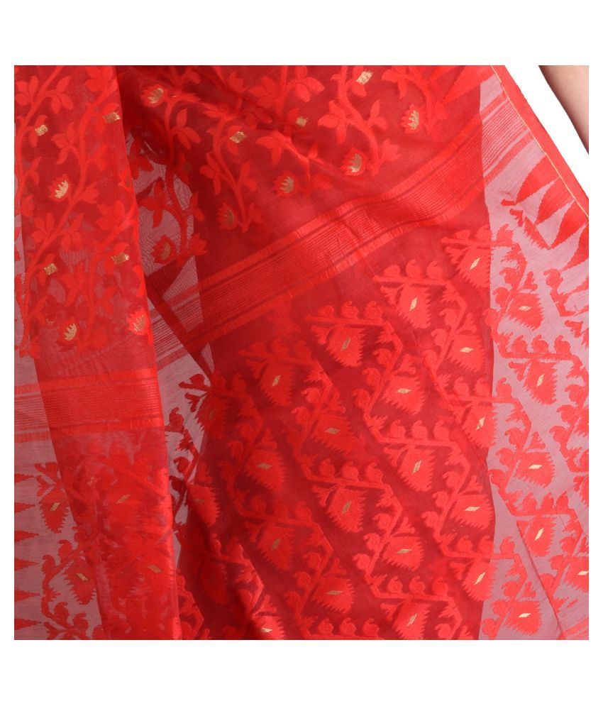 Nilus Collection Red Jamdani Saree Buy Nilus Collection Red Jamdani