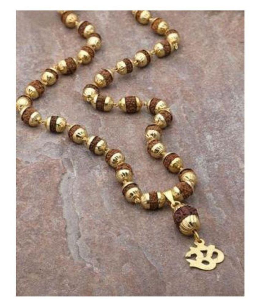     			bhaune collection Original Om Rudraksha Pendant Mala With 1 Gram Gold Plated Cap