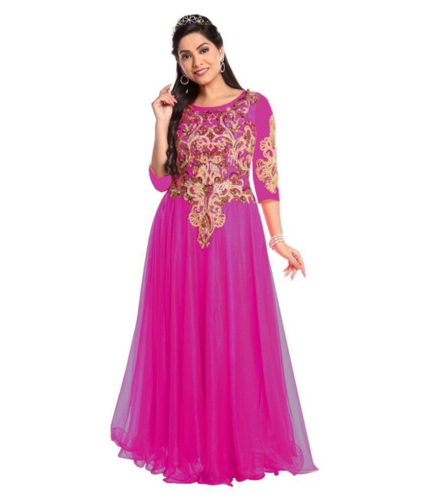     			Veer International Pink Net Ethnic Gown