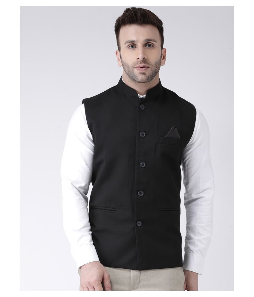     			Hangup Black Polyester Blend Nehru Jacket